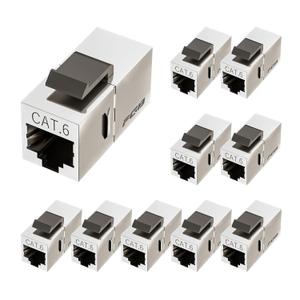 FGB 10 Pack Cat6 Shielded Keystone Coupler, Female to Female RJ45 Keystone Jack, Ethernet Keystone Coupler in Silver