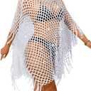 Kaei&Shi Sexy Hollow Out Beach Coverups,Crochet Fringe Knit Swimsuit Cover Up,Pool Swimwear Dress for Women Fit 0-14, One Size (Silver)