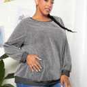 WDIRARA Women's Plus Size Glitter Drop Shoulder Sweatshirt Metallic Round Neck Long Sleeve Party Rave Pullover Tops (Silver)