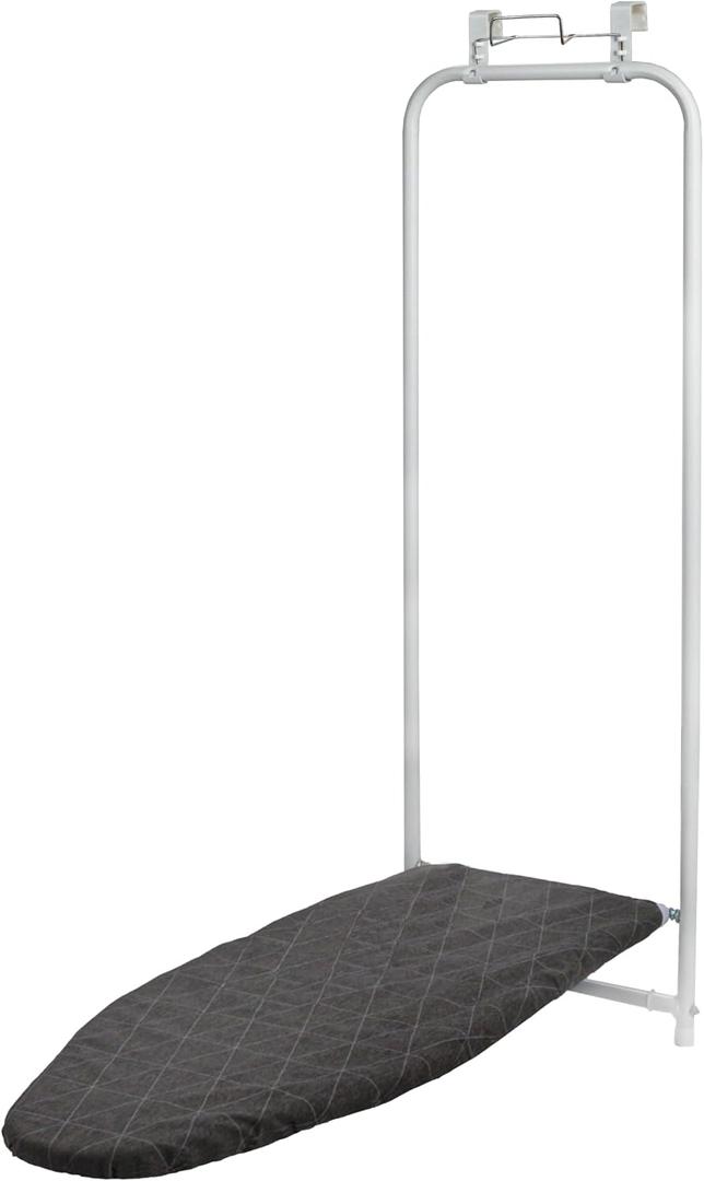 Household Essentials Over The Door Ironing Board, Space Saving Fold Down Ironing Board for Small Spaces, Apartments & Laundry Rooms Compact Hanging with Easy Pull-Down Design, White & Black