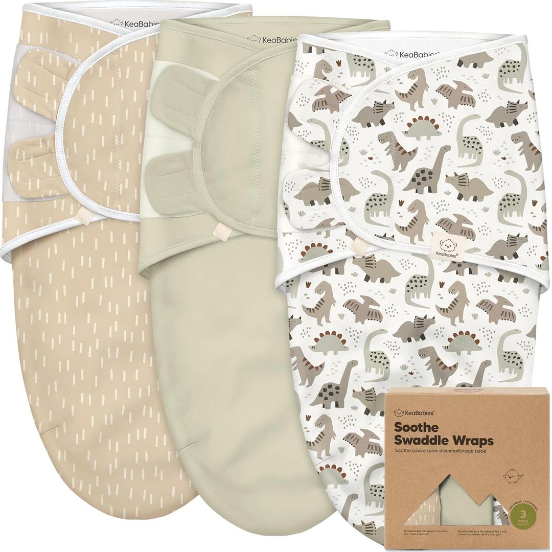KeaBabies 3-Pack Organic Baby Swaddle Sleep Sacks - Swaddles for Newborns, Infant 0-3 Months, Baby Girls, Boys, Soft & Snug Newborn Sleep Sack, Nursery Swaddling Blankets (Dino Ridge)