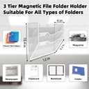 3-Tier Magnetic File Holder, No Drilling Installation File Cabinet Organizer, White Magnetic File Organizer, Magazine Rack, Magnetic Paper Holder for Refrigerator, File Cabinets,White