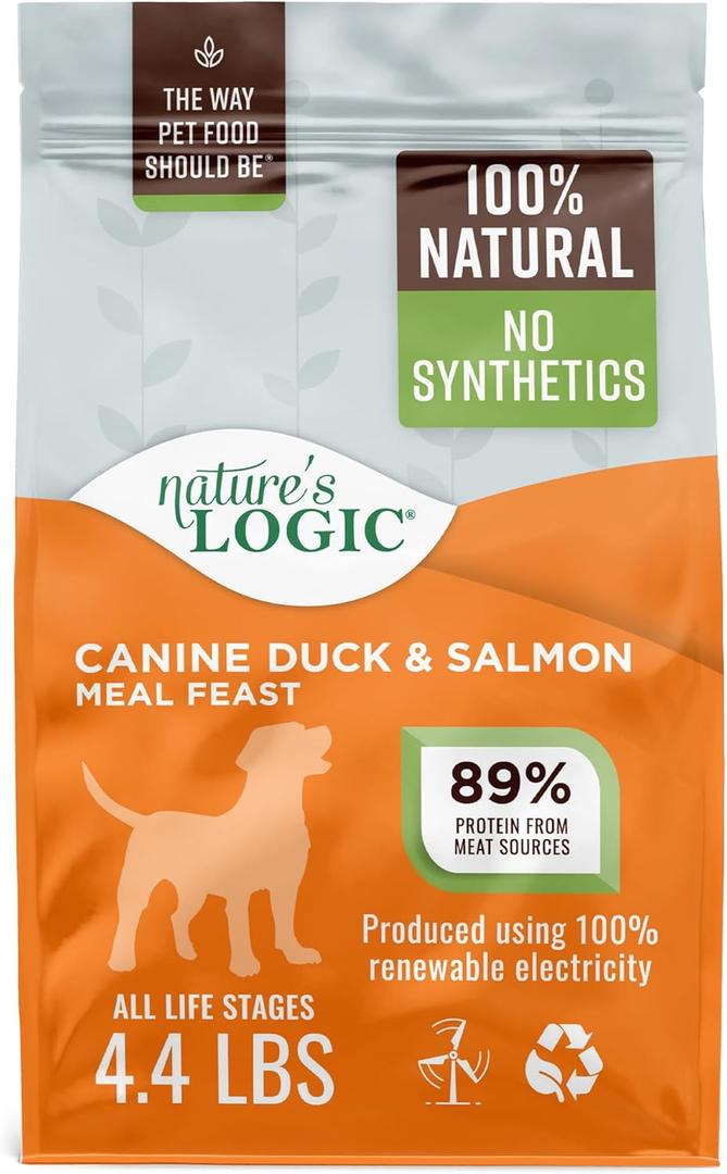Nature's Logic Dry Dog Food - 100% Natural - No Synthetics - For All Ages, Sizes, Breeds - Free From Common Allergens, High Protein - Duck & Salmon Meal Feast, 4.4lbs (EXP 01/23/26)