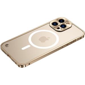 Magnetic Series Designed for iPhone 14 Pro Max Case,[Compatible with MagSafe] Slim Matte Translucent Aluminum Alloy Metal Frame,Military Drop&Camera Lens Protection Shockproof Cover,Gold