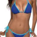 Suvimuga Women Two Piece Swimsuit Color Block Swimwear Halter String Triangle Bikini Sets XS