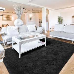 Terrug Black Fluffy Area Rug for Bedroom, 3x5 Ft Tie-Dyed Shag Throw Rugs, Soft Machine Washable Plush Carpet with Non Slip Backing for Girls Kids Room Bedside Floor Decoration