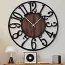 1st owned Wall Clock for Living Room -16" Silent Non Ticking,Battery Operated,Black Metal, Antique Wood Clocks for Farmhouse,Dining Room,Bedroom,Kitchen Clock Wall Decor- Arabic Numerals