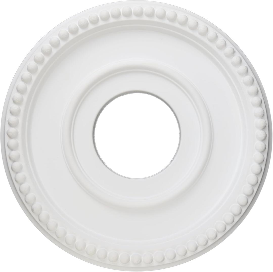 12 Inch White Ceiling Medallion Plate – PU Plastic Decorative Cover for Fan, Light Fixtures, Chandelier Canopies – Traditional, Retro, and Minimalist Home Lighting Replacement (OD 12", ID 4")