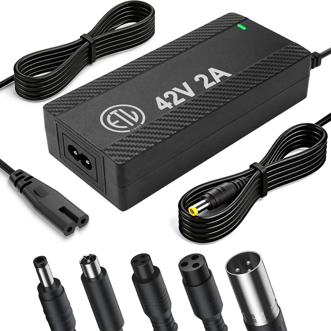 36V Lithium Battery Charger, ETL Certified 42V 2A Charger for Electric Scooter Hoverboard Ebike, Compatible with Gotrax,Jetson,Ninebot,Volpam,Segway, Sisigad,Hover 1 (for 36V Lithium Batteries only)