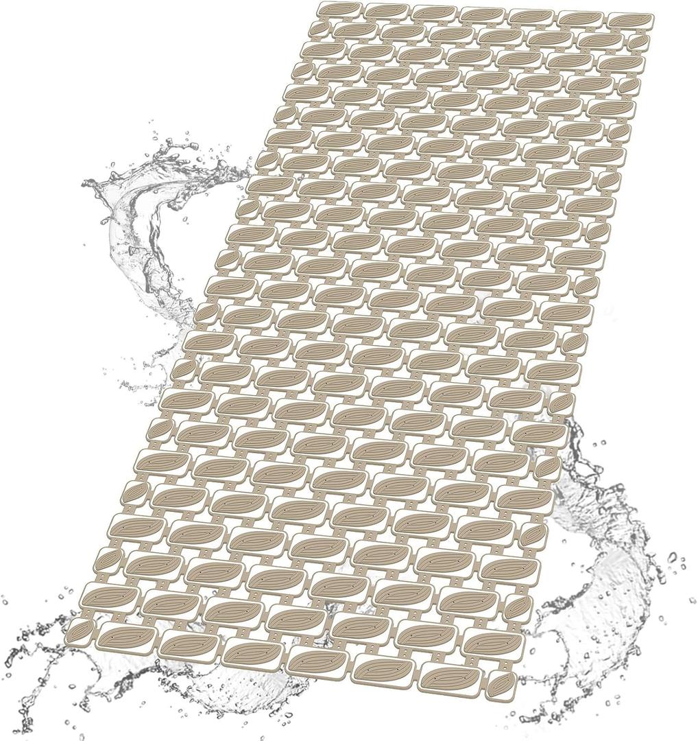 Bath Tub and Shower Mat Non Slip Bathtub Safety Mat with Powerful Suction Cups and Drain Holes, 36 x 16 Inch Soft Bathtub Mat Non Slip Bath Mat for Tub, Machine Washable, Easy to Cut, Khaki