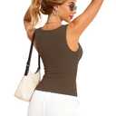 YUCOLEN Brown Tank Top Womens Double Lined Sleeveless Tops Square Neck Camisole Slim Fit Basic Tee Summer Crop Shirt M