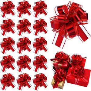 WILLBOND 20 Pieces 6 Inch Pull Bows Gift Wrapping Ribbon Pull Bows for Valentine Wedding Baskets Christmas Multicolor Wrap Accessory for Gift Present Holiday Decor(Red)