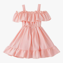 AGQT Toddler Girls Floral Print Dress Chiffon Off Shouler Casual Dress Ruffle Hem Tunic Dress Size 1-8T