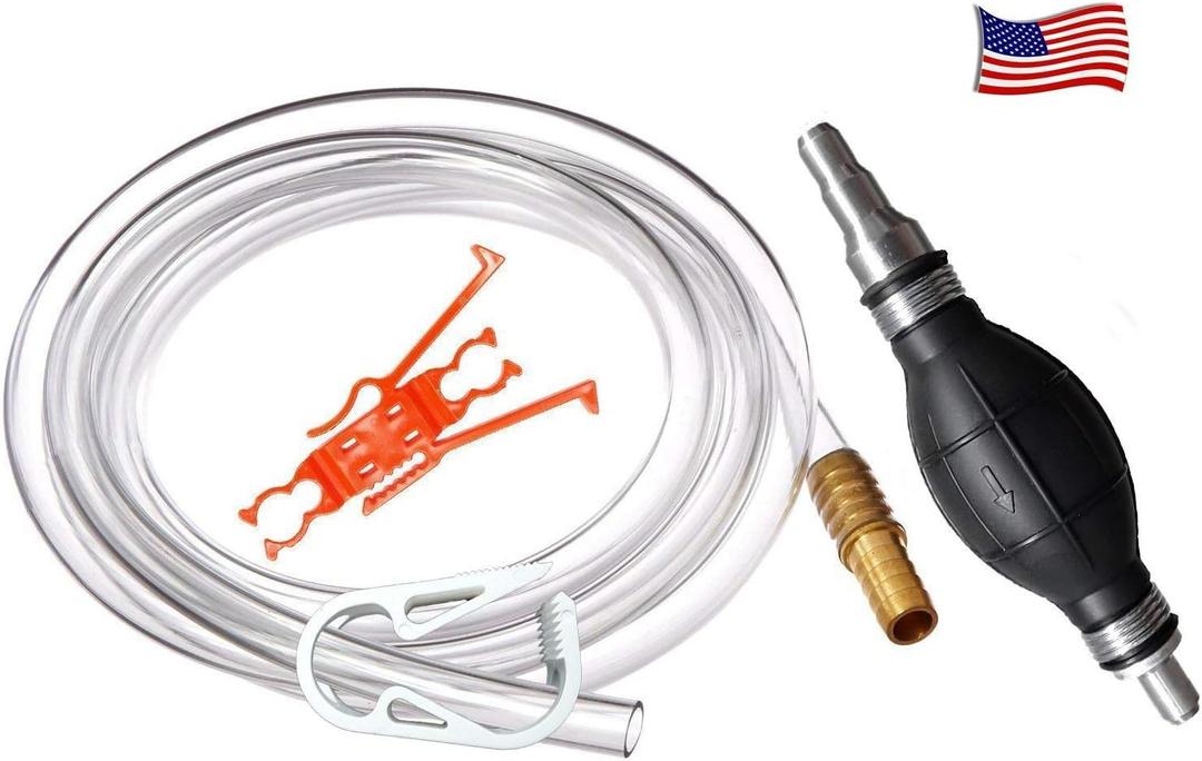 GasTapper Fuel Transfer Pump - Gas Siphon Pro Pump for Gasoline, Oil, Diesel, Water, Liquid, Fluid w/ 9 Ft Hose - Portable Hand Gas Pump Includes Brass Tip Weight and Pinch Clip - 3.5 Gls/Min
