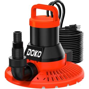 DOKO Automatic Pool Cover Pump, 1/3 HP Submersible Water Pump with 25 FT Power Cord, 2600 GPH Drain Pump for Pool Cover, Rooftops, and Basements