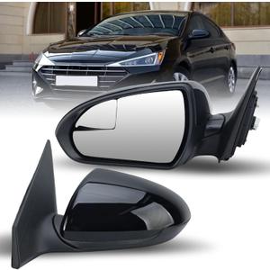 Left Driver Side Mirror Compatible with 2017 2018 2019 2020 Hyundai Elantra with Power Glass Blind Spot Glass and Manual Folding Replaces OEM 87610F2260, HY1320224 (3 Pins)