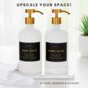 Hand and Dish Soap Dispenser for Kitchen and Bathroom, Set of 2 16 Oz Glass Bottles, Stainless Steel Pumps, Non-Slip Silicone Base, 27 Waterproof Labels (Matte White Bottle/Brushed Gold Pump)