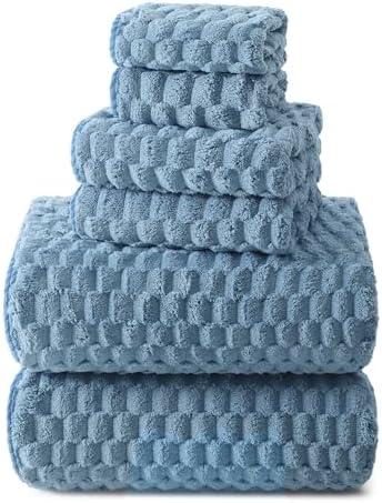 REDKISS Blue Microfiber Towels Set of 6-35x70 Inches Oversized Bath Sheets, Extra Large Bath Towels Set of 6, Super Soft Quick Dry Lint Free Absorbent Waffle Microfiber Shower Towels