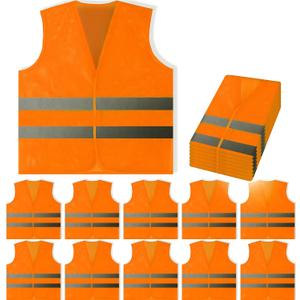PeerBasics Safety Vests 12 Pack - Orange Reflective High Visibility, Hi Vis Silver Strip, Men Women, Work, Cycling, Runner, Surveyor, Volunteer, Crossing Guard, Road, Construction, Neon