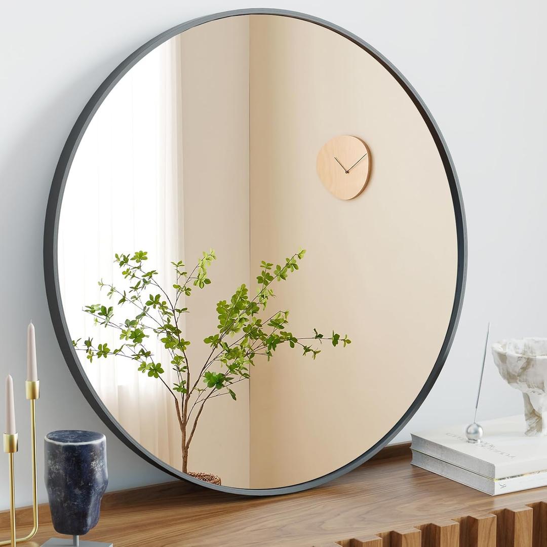NEWBULIG Black Round Wall Mirror 30 Inch, Bathroom Mirrors for Over Sink, Wall Decor for Bathroom, Entryway, Bedroom, Vanity