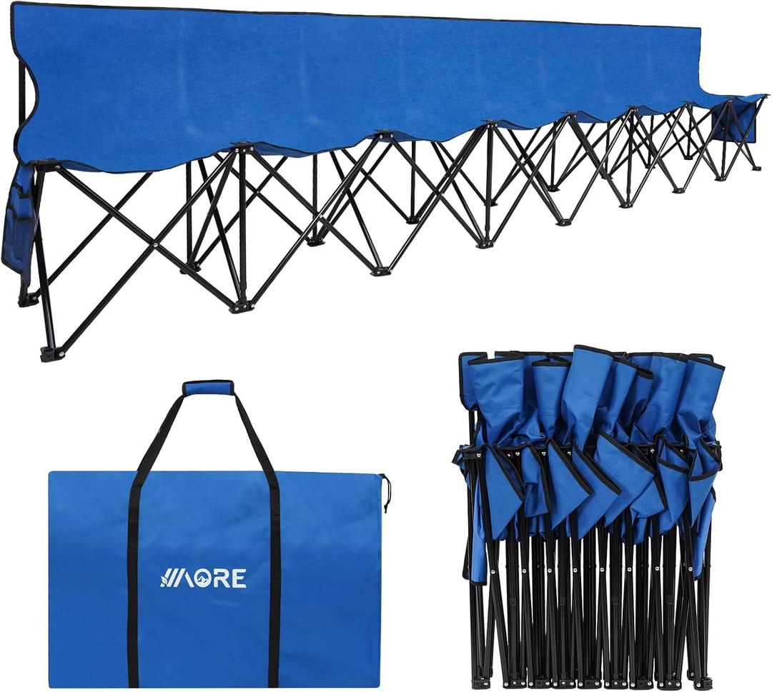 1MORE Portable Folding Bench, Foldable Sideline Bench for Team, 8 Seats Outdoor Camping Chair with Carry Bag & Backrest, Team Sport Sideline Bench for Football,Soccer, Fishing. Blue