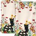 Flour Sack Kitchen Towels - Set of 2 Spring Dish Towels with Hanging Loop 18x26 Inch Absorbent Reusable Cotton Cloths for Cleaning Cute Design Home Decorative Housewarming, Flower Cats