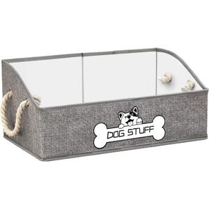 Collapsible Fabric Dog Toy Box and Storage Bin With Handle - Trapezoid Basket Chest Organizer for Pet Toys, Blankets and Accessories (Grey)