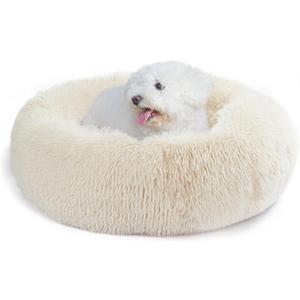 Small Dog Bed White Cream,Calming Dog Bed for Small Dogs,19 inches Donut Fluffy Pet Beds,Anti Anxiety Round Fits up to 10 lbs Soft Warm Pets Beds for Puppy Dogs Indoor
