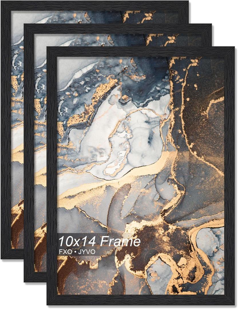 Fxojyvo Engineered Wood 10x14 Picture Frame Set of 3, Black Frame for 10 x 14 Inch Picture Poster Photo, Light Weight 10 by 14 Frame with Wood-grain for Wall - 3 Pack/Black/10 x14