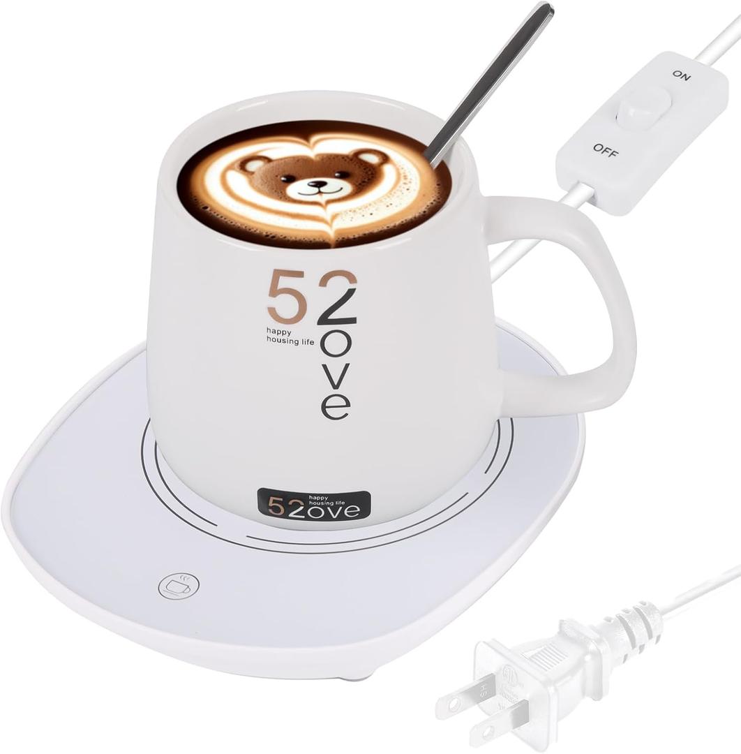 Coffee Mug Warmer Set for Desk,Electric Mug Heater for Beverages, Auto Switch,Candle Melter, Large Candle Warmer Plate,Milk & Tea, Coffee, Keep Cup Warm,Ideal Gifts (White Mug)