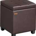 SONGMICS Square Storage Ottoman, Foot Stool Footrest with Legs, Ottoman Cube with Hinged Lid, for Living Room, Bedroom, 16.9 x 16.9 x 18.1 Inches, Synthetic Leather, Deep Burgundy ULOM519RF01