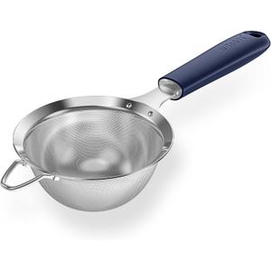 18/8 Stainless Steel Mesh Strainer: U-Taste 3.9 Inch Kitchen Fine Mesh Sieve Food Colander with Riveted Sturdy Silicone Handle and 30 Mesh Hole for Straining Flour, Quinoa, Tea, Juice (Midnight Blue)
