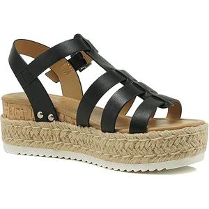 Soda
TRADER ~ Women Open Toe Espadrille Flatform Platform Fashion Jute Wedge Fisherman Upper Sandals with Adjustable Ankle Strap, Black Pu,
 6