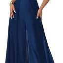 OYOANGLE Women's Wide Leg Halter Jumpsuit Mesh Keyhole Front Overalls Elegant Dressy One Piece Outfits Small