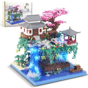 3320PCS Peach Blossom Pond Bonsai Tree Building Block Kit,Chinese Sakura Architecture Micro Mini Building Blocks(Not Compatible with Lego Size),Exquisite Choices for 14+ Kids Or Adults