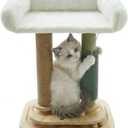 4-in-1 Small Cat Tower with Bed for Kittens, Cat Tree with Cat Self Groomer Brush, Track Balls, Natural Sisal Cat Tower with Interactive Toy, Scratching Post for Indoor Cats