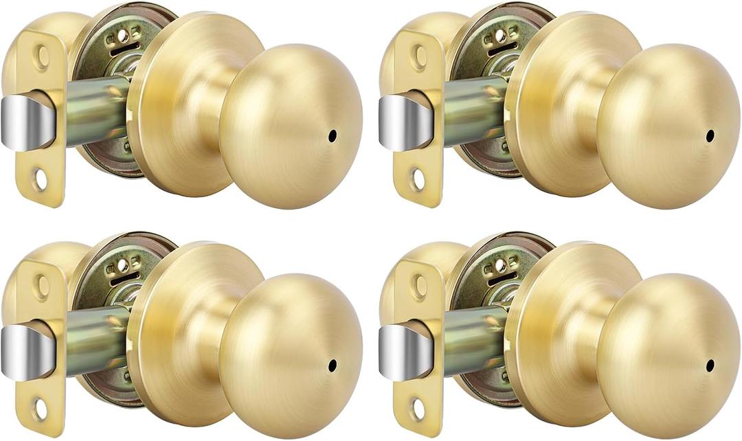 Haidms Gold Door Knobs Interior, Privacy Interior Door Knob for Bedroom or Bathroom Classic Gold Round Doorknobs Hardware(4 Pack)