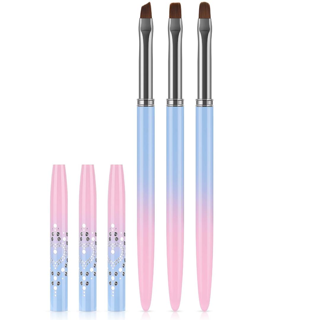 JASSINS Nail Art Clean Up Brushes, 3 Pcs Flat/Oval/Fine Angled Gel Nail Brushes,For Nail Art Design Painting DIY and Cleaning Polish Mistake on the Cuticles (Color)
