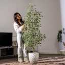 Large Artificial ficus Tree Tall Fake Pencil fig Trees Indoor Outdoor Realistic Floor Plant Faux Plastic Plants Flowers for House Home Living Room Office Front Porch Modern Farmhouse Silk Tree Decor