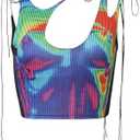 CAPE CLIQUE Y2K Tops Rave Outfits Sexy Tops for Women Party Club Night Halter Sleeveless 3D Body Print Summer Crop Tank Top, XS