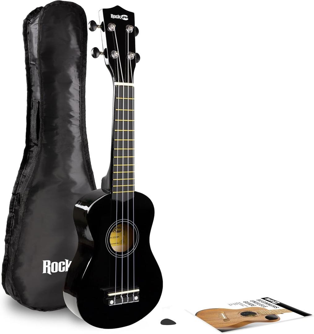 RockJam Soprano Ukelele with Gig Bag (Black)