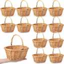 Barydat Small Wicker Basket with Handle Flower Girl Baskets Oval Willow Woven Braided Gift Basket for Weddings Picnic Baby Shower Home Garden Decor(12 Pcs,Khaki,9" x 7" x 4")