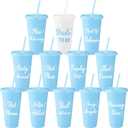 Yungyan 12 Pcs Bachelorette Cups for Party 24 oz Bridesmaid Cups with Lids and Straws Funny Bachelorette Party Supplies Bride to Be Tumbler Wedding Bachelorette Bag Fillers (Blue)
