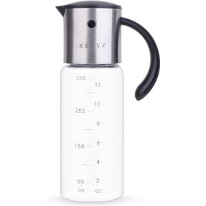 Olive Oil Dispenser Bottle, 12 Oz Glass Oil Dispenser for Kitchen with Drip-Free Stainless Steel Spout, Leak-Proof, with Measurement Markings for Cooking, Vinegar, & Soy Sauce - Dishwasher Safe