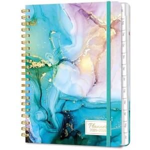 Lonely Oak Academic Planner 2025-2026, Daily Weekly and Monthly Calendar Planner 6.18" x 8.5" with Tabs, Spiral School Year A5 Agenda from JUL.2025 to JUN.2026 for Student and Teacher (Cyan Marble)