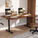 Veken 63 x 28 Inch Electric Standing Desk, Sit to Stand Up, Work Home Office Computer Table for Study, Walking Pad, Writing, and Games, Wooden Desktop Desks, Brown