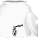 Geo Sports Porcelain Ceramic Crock Water Dispenser, Stainless Steel Faucet, Valve and Lid Included. Fits 3 to 5 Gallon Jugs. (Solid White)