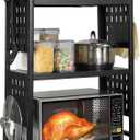 Expandable Microwave Stand Countertop, 3 Tier Heavy Duty Over Microwave Shelf Countertop with 4 Hooks, Height Adjustable Metal Microwave Oven Rack Shelf for Kitchen Tabletop,Holds 160lb,Black