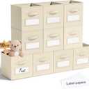 10 Pcs Fabric Storage Cubes with Labels 11 Inch Collapsible Cube Organizer Baskets with Window Cards for Shelf Nursery Clothes Book Toys Christmas Festival Storage Bin(Beige)