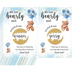 100 Pcs Bear Baby Shower Scratch off Cards for Guests We Can Bearly Wait Thank You Gender Reveal Game Raffle Cards for Boy Baby Shower Gender Reveal Party Supplies